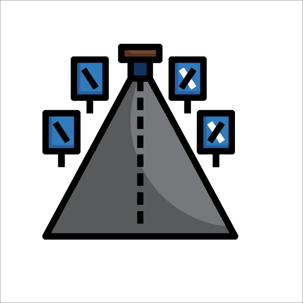 A road with a sign on top and a sign on the side vector