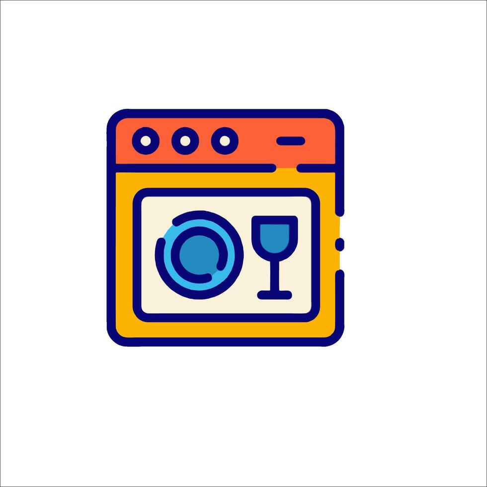 A kitchen with a plate and wine glass icon vector