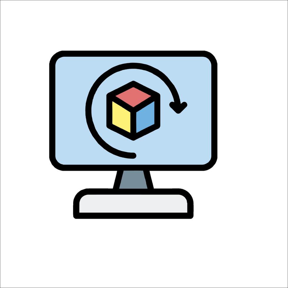 A computer monitor with a cube on it vector