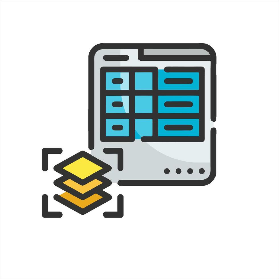 A computer screen with a stack of files vector