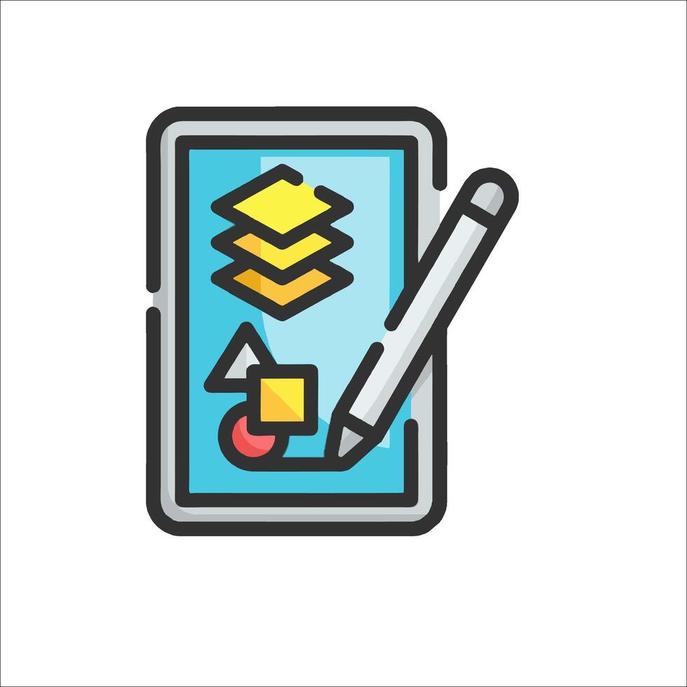 A tablet with a pen and a stack of paper vector