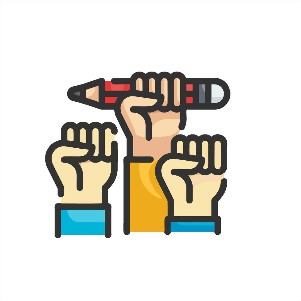 A group of hands holding a pencil and a pencil vector