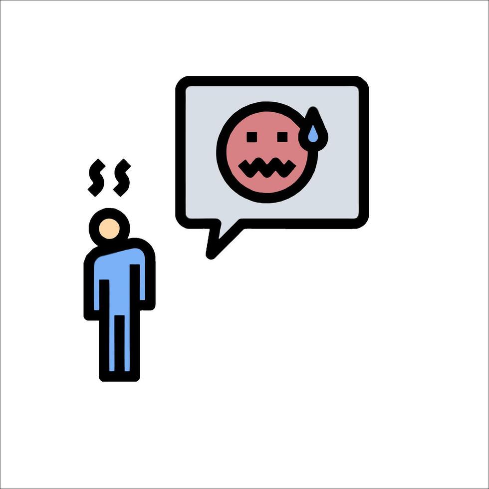A man is standing next to a speech bubble with a crying face vector
