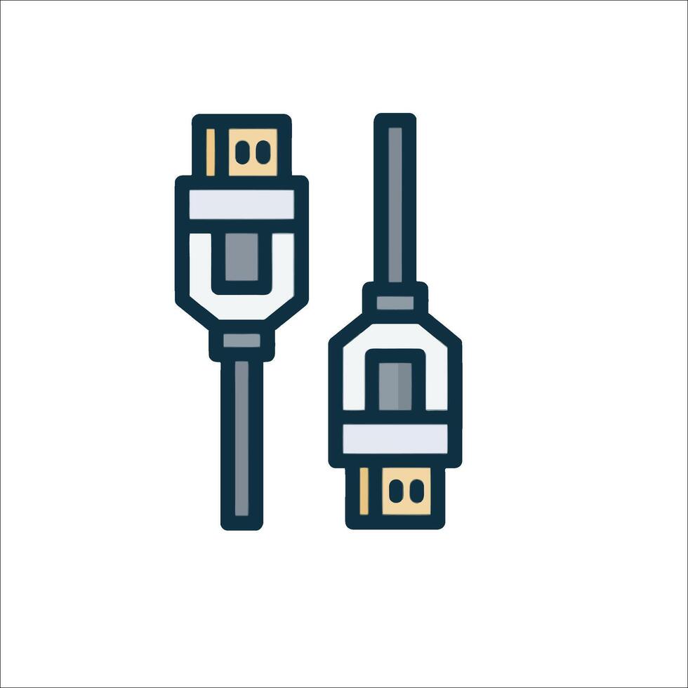 Two usb cables connected to each other on a white background vector