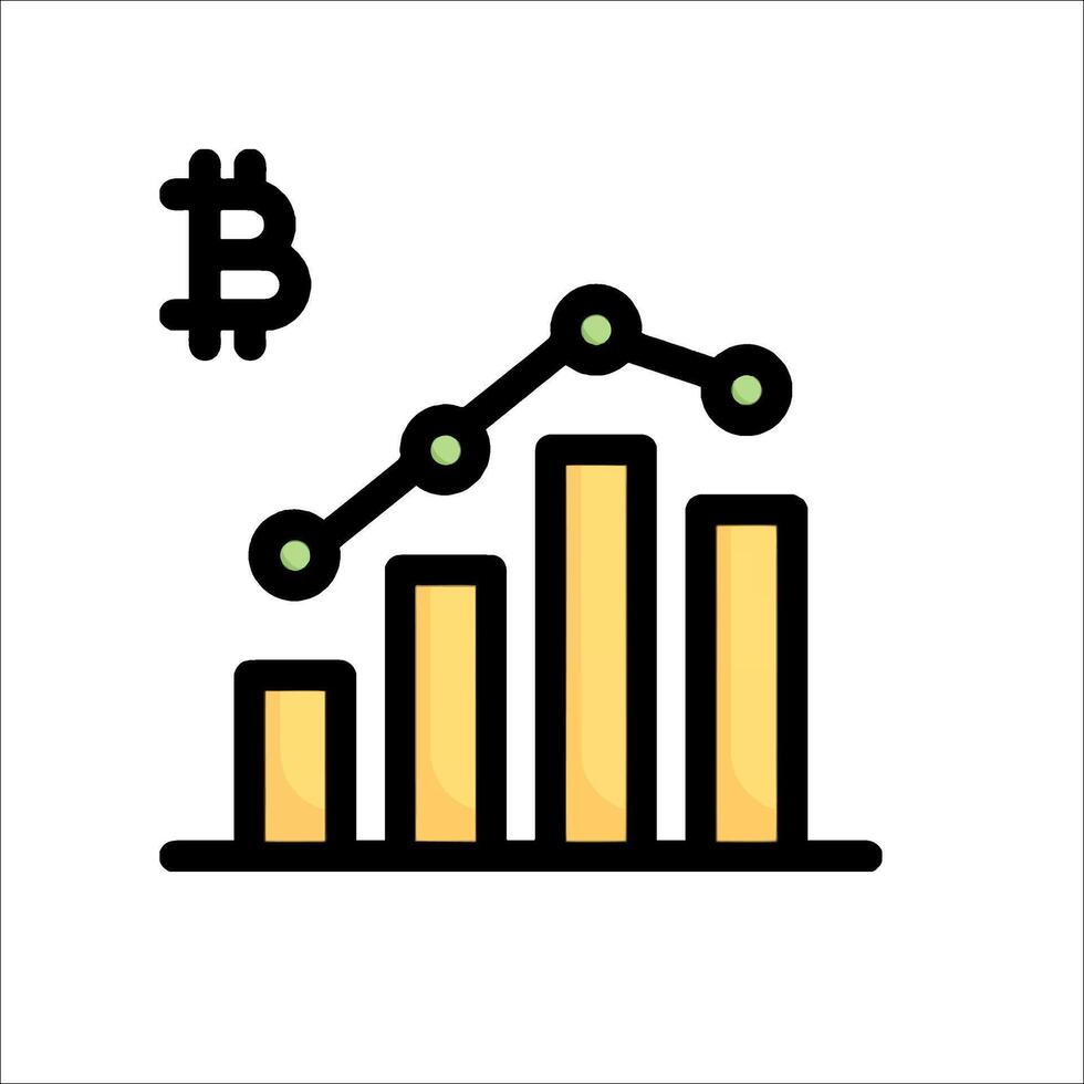 Bitcoin graph icon with a bar chart vector