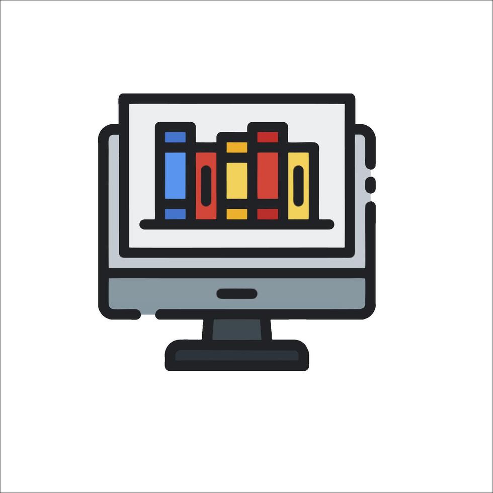 A computer monitor with books on it vector