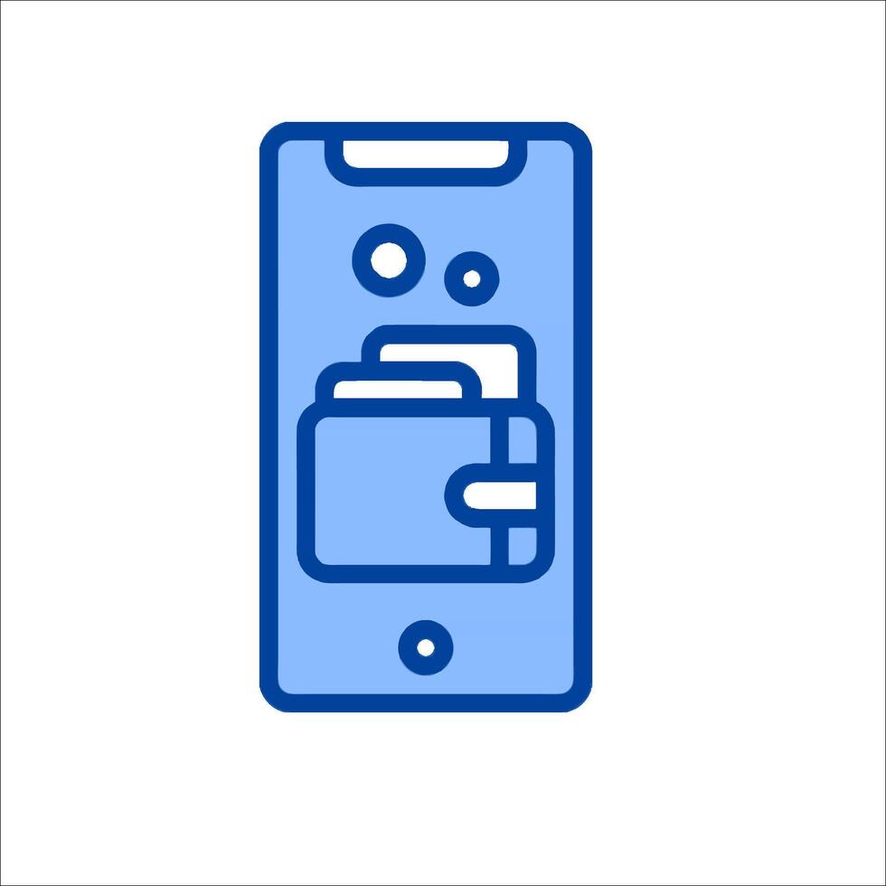 A blue icon of a phone with a wallet inside vector