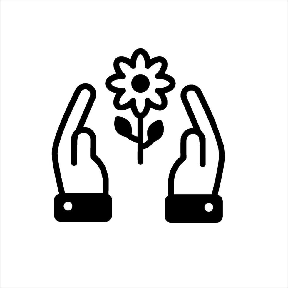 Hands holding flower icon vector