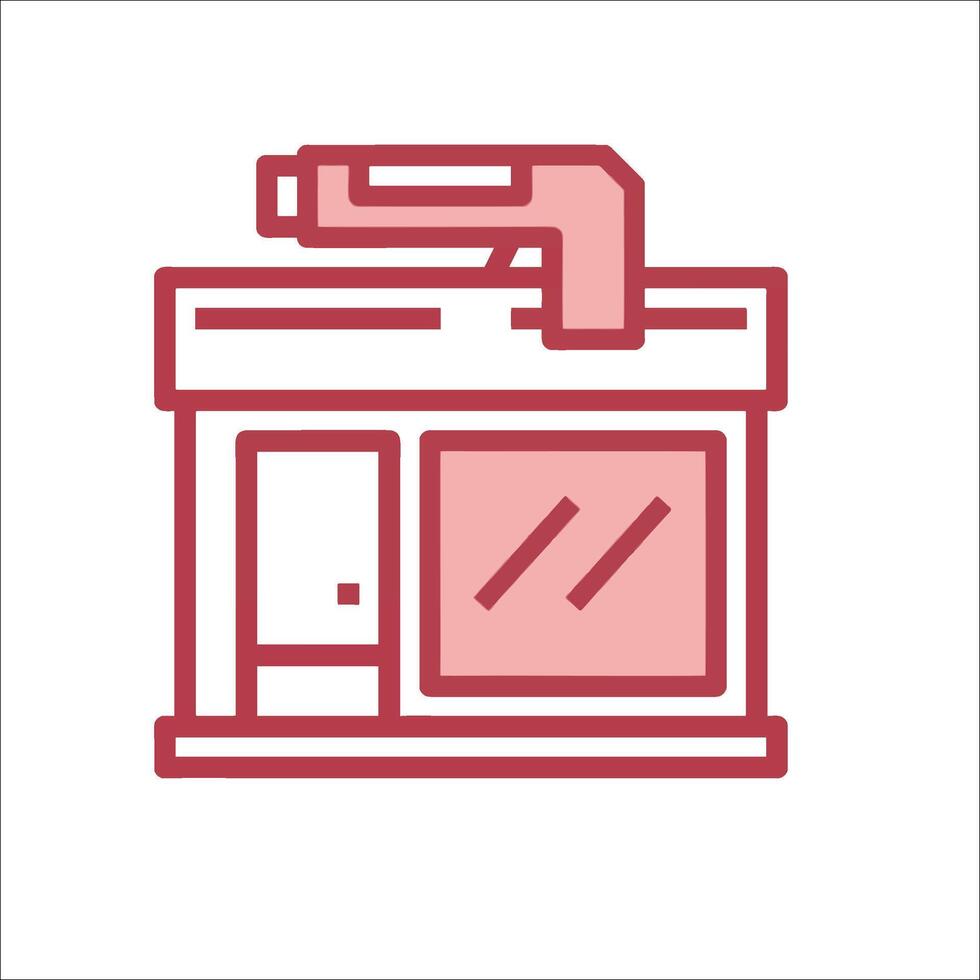 A red and white icon of a store vector
