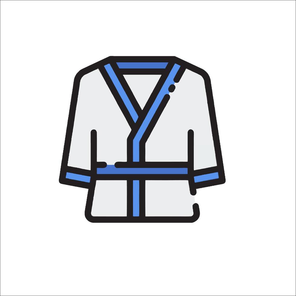 A white and blue karate robe icon vector