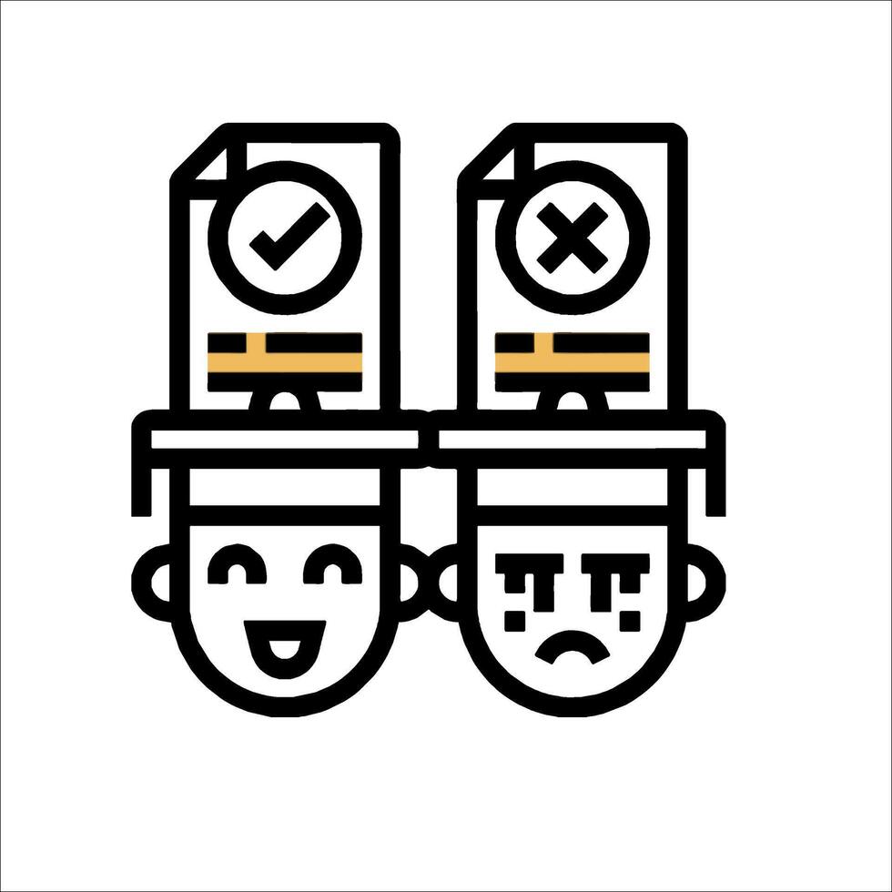 Two people with hats on their heads, one with a check mark and the other with a cross vector