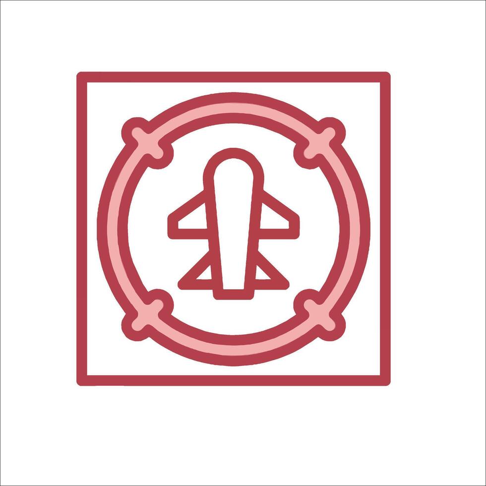 A red and white icon of a plane in a square vector