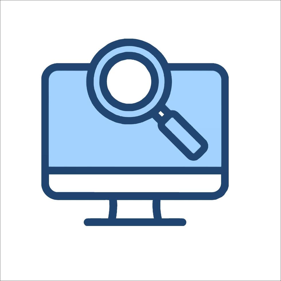 Magnifying glass icon on a computer monitor vector