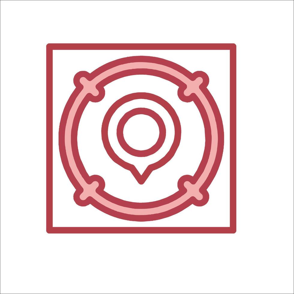 A red and white icon of a circle with a pin in it vector