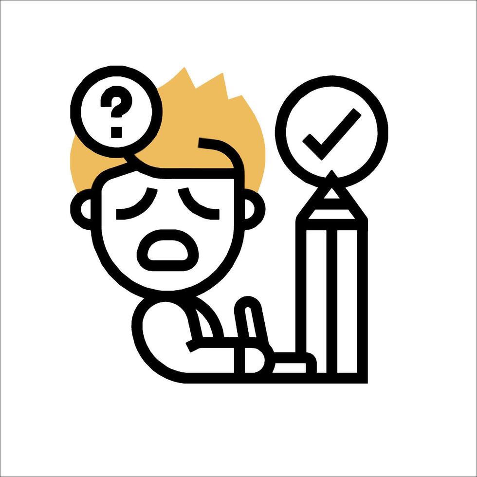 A cartoon man is sitting at a desk with a question mark above his head vector