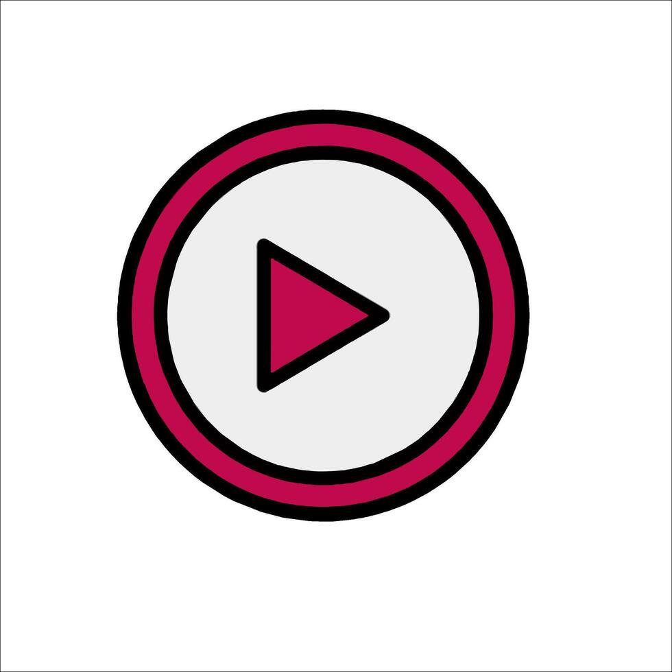 A play button in a white circle with a pink border vector
