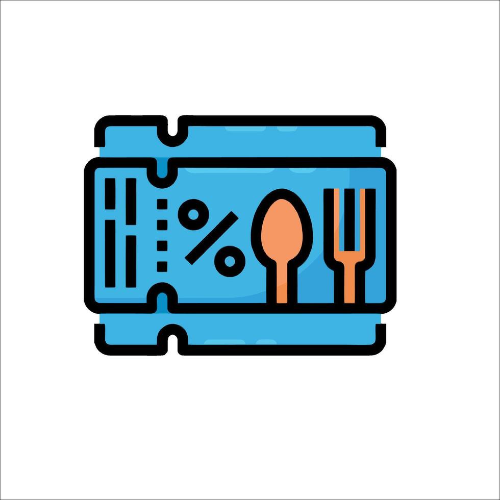 A blue and orange box with a fork and spoon vector