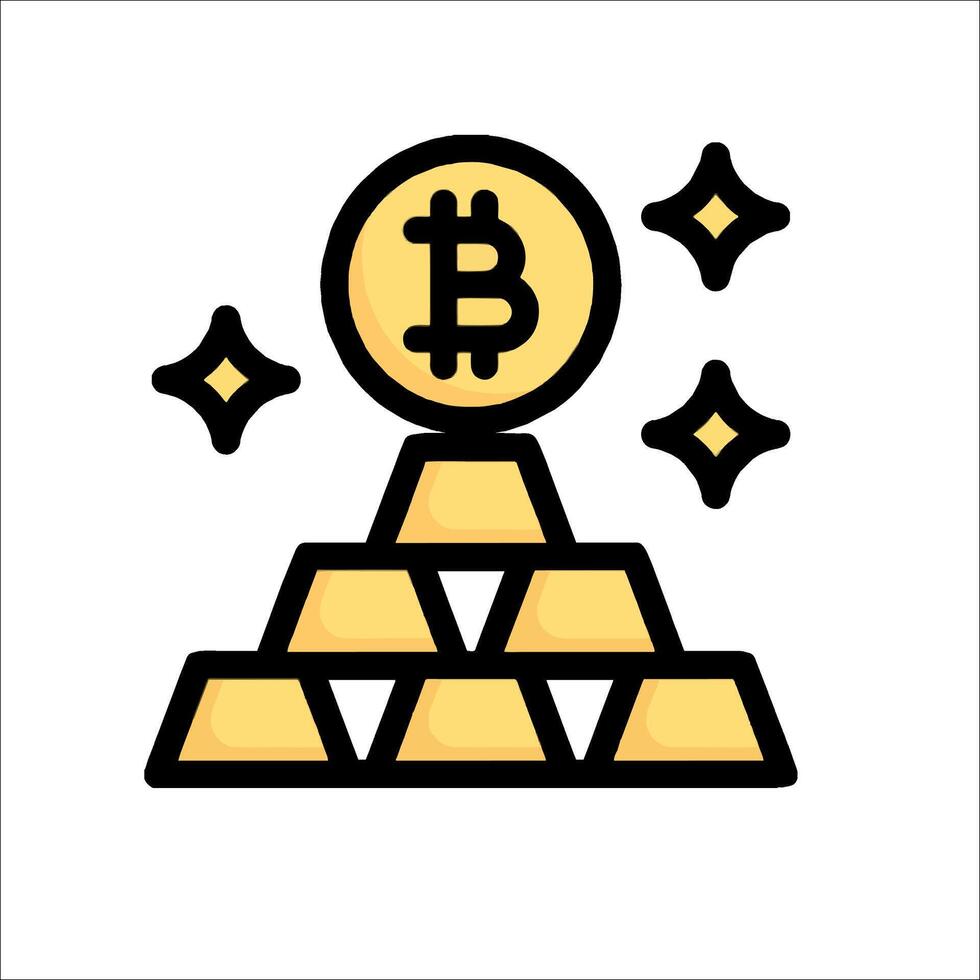 A bitcoin icon on top of a pile of gold vector