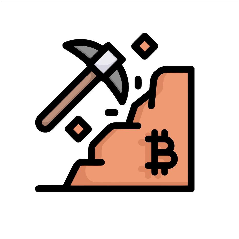 Bitcoin mining icon with hammer and coin vector