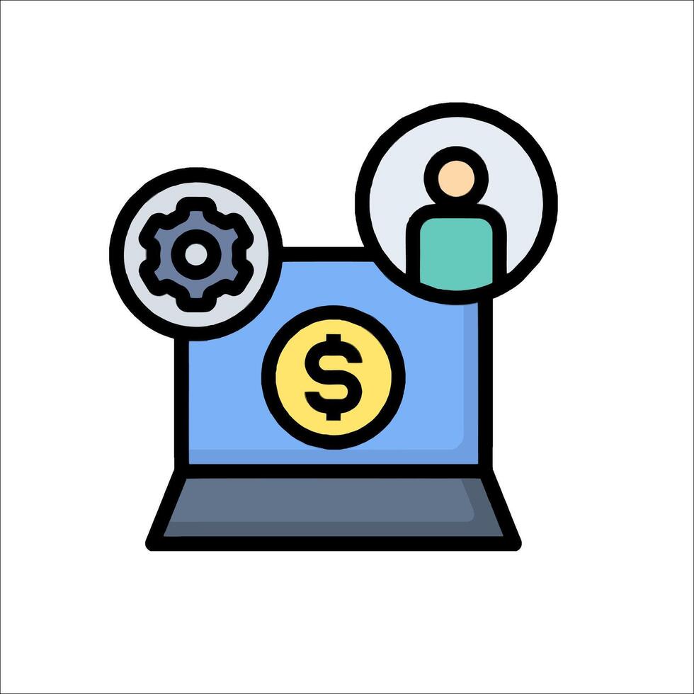 A laptop with a dollar sign and a person vector