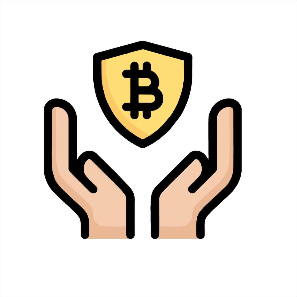 Bitcoin in hands icon vector