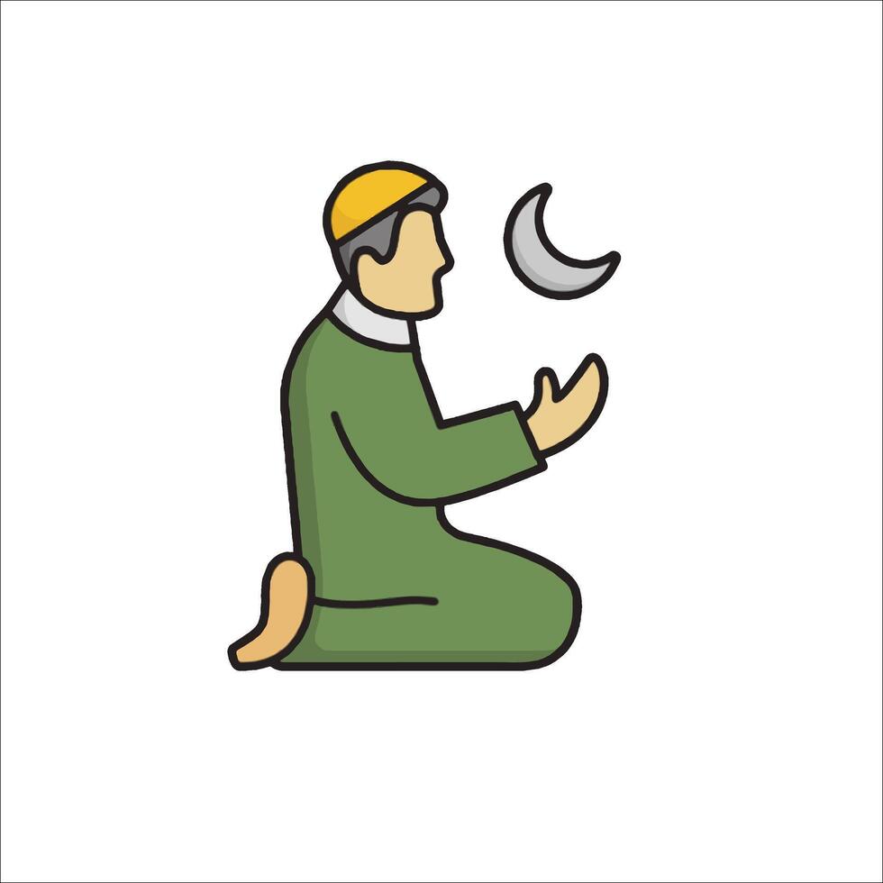 Islamic man praying with crescent and moon vector