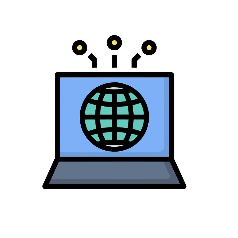A laptop computer with a globe icon on it vector