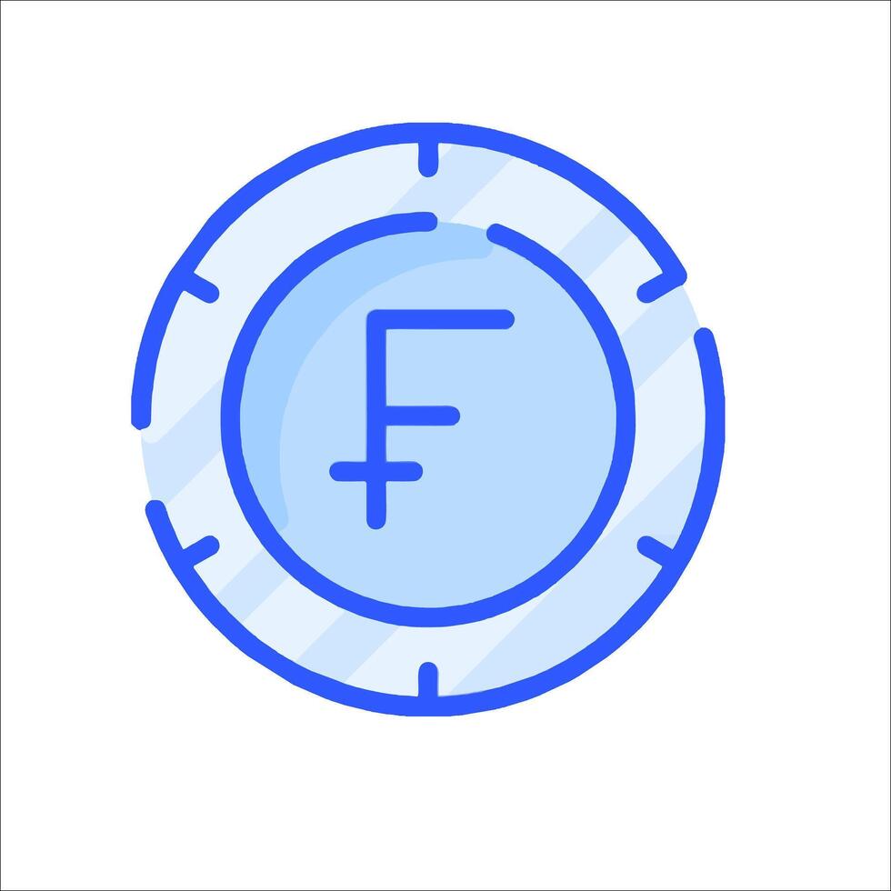 A blue and white icon of a coin with the letter f vector