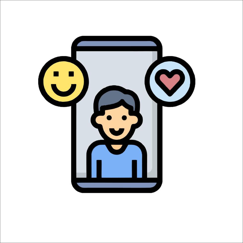 A man is looking at a phone with two smiley faces vector