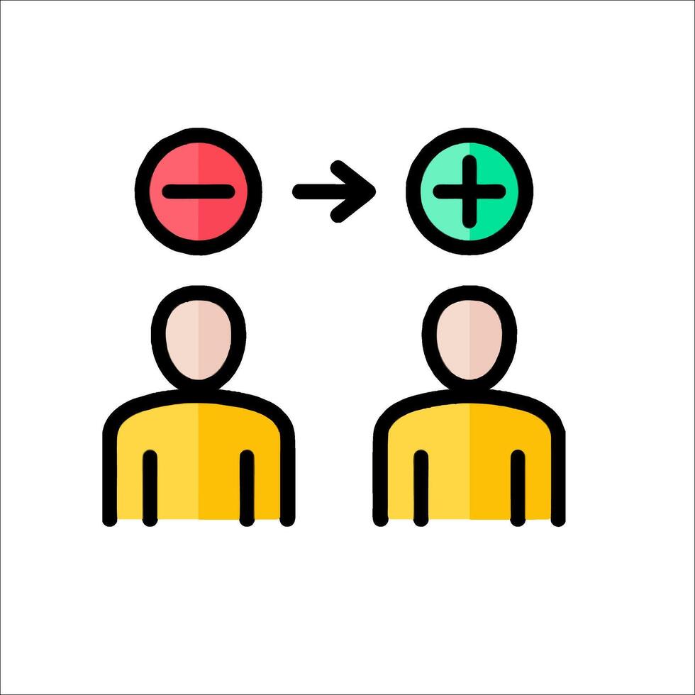 Two people are standing next to each other with a plus and minus sign vector