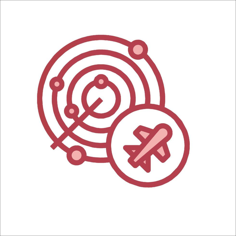 A red and white icon of a plane and a globe vector