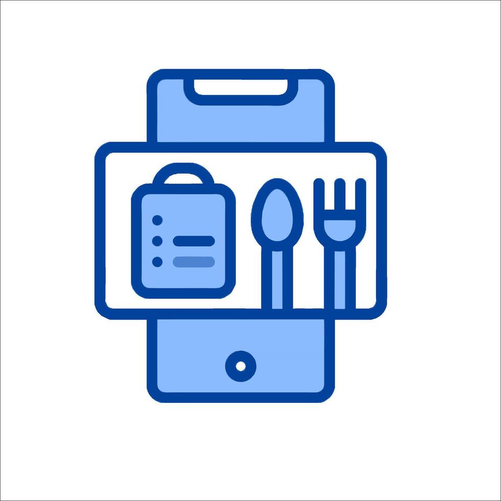A blue icon of a fork and spoon on a phone vector
