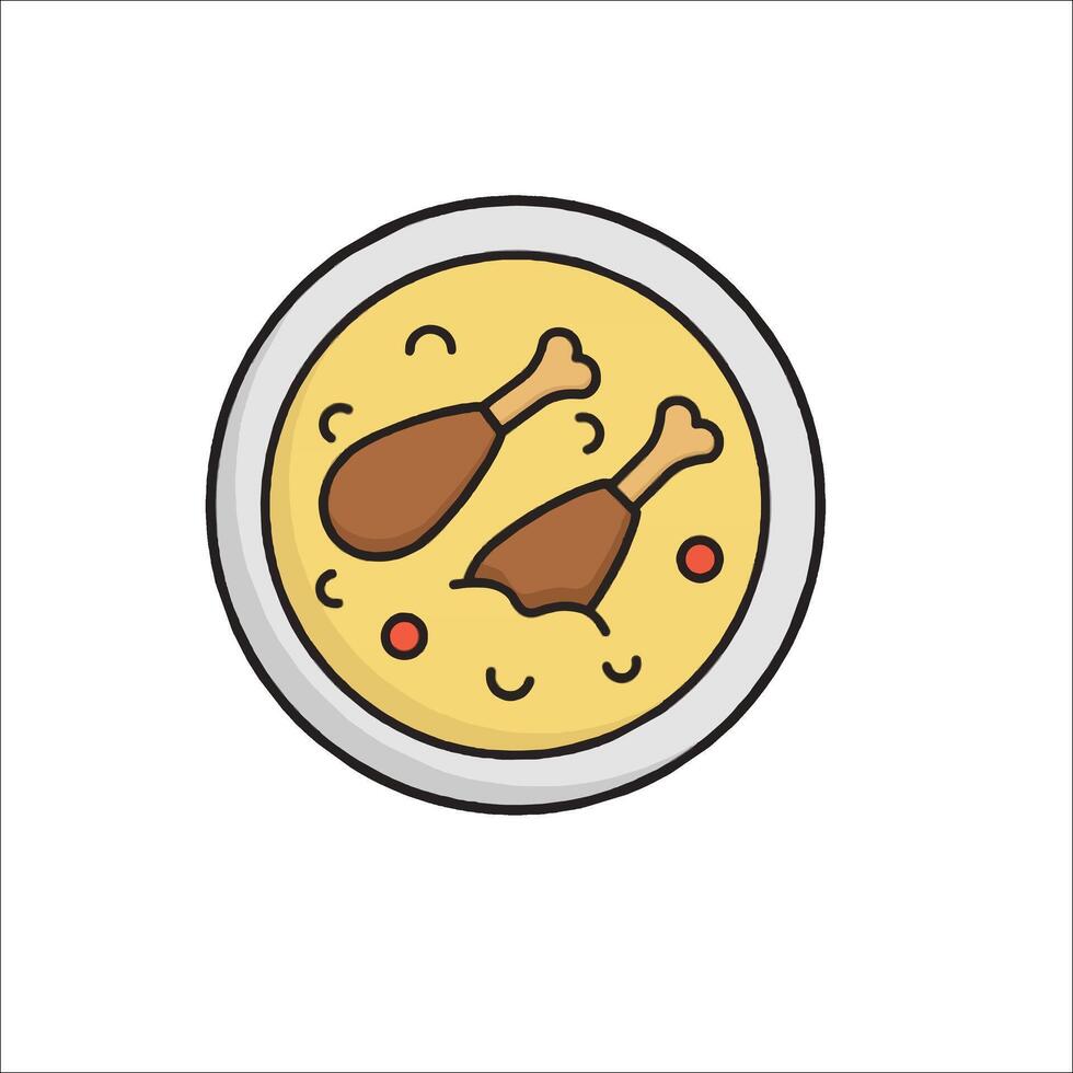 A plate with chicken and vegetables on it vector