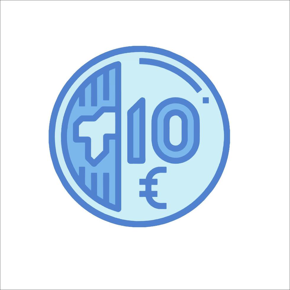 A blue and white icon with the number 10 and a euro sign vector