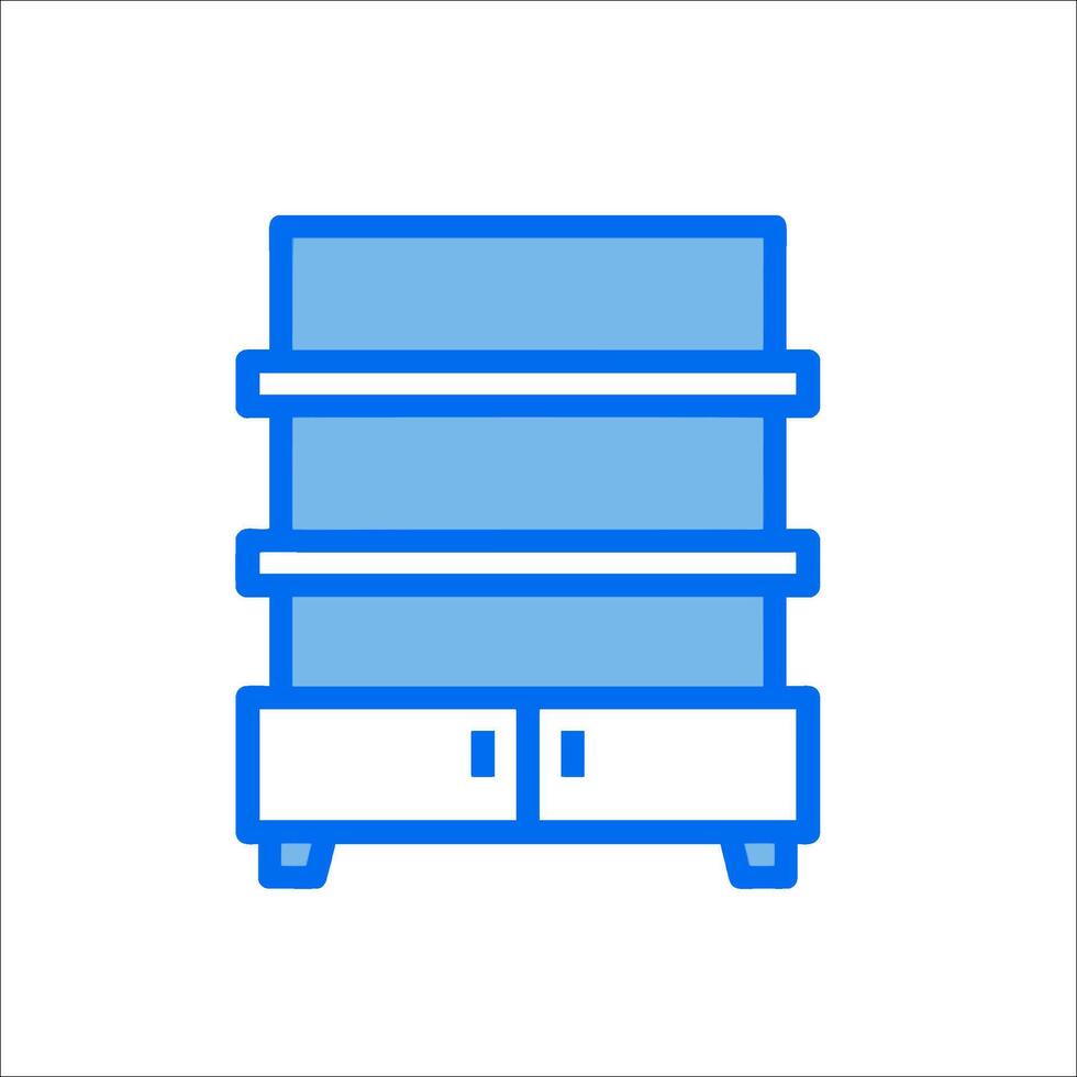 A blue icon of a shelf with drawers vector