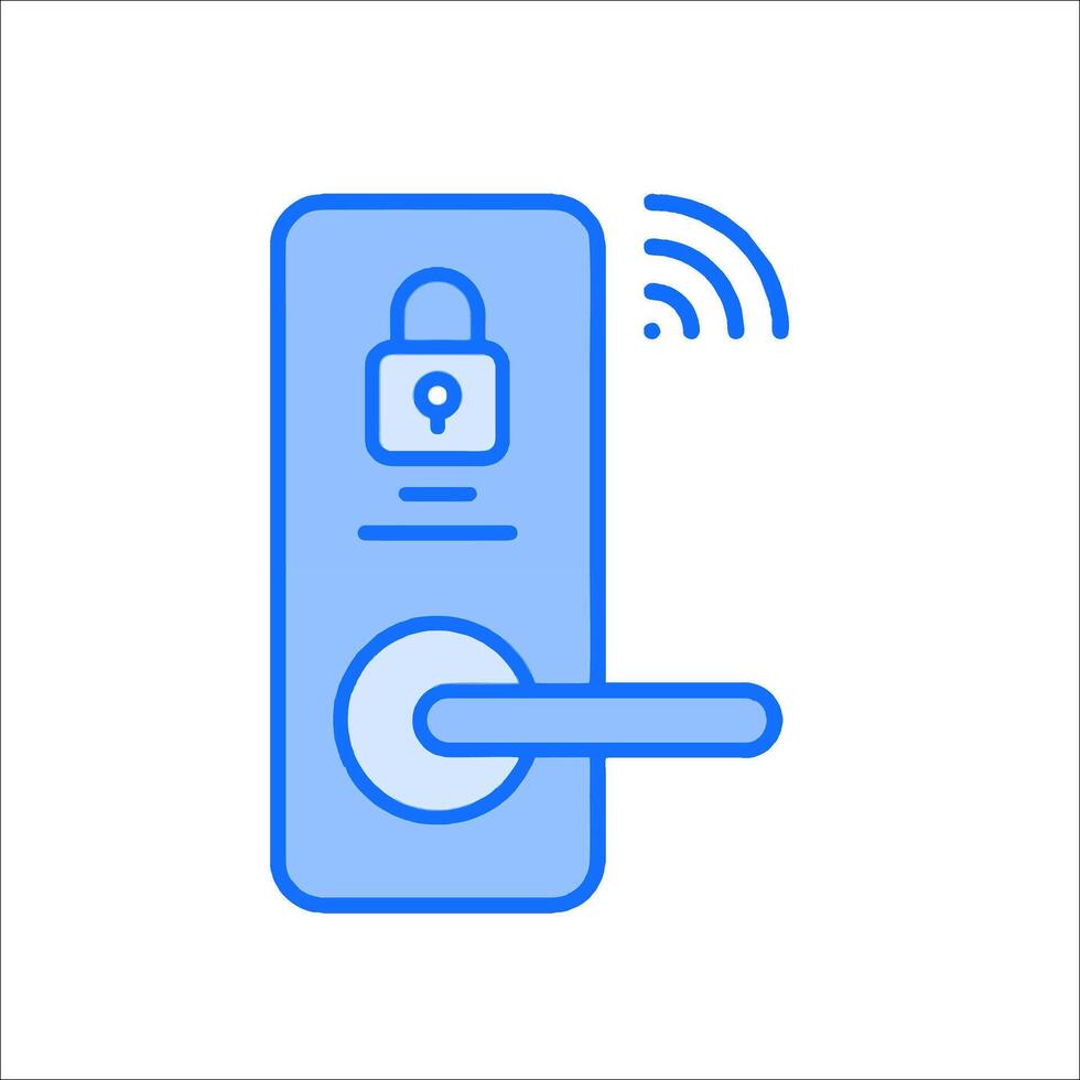 A blue icon of a door with a lock on it vector