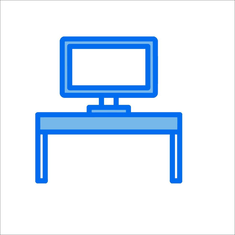 A computer monitor on a desk with a blue outline vector
