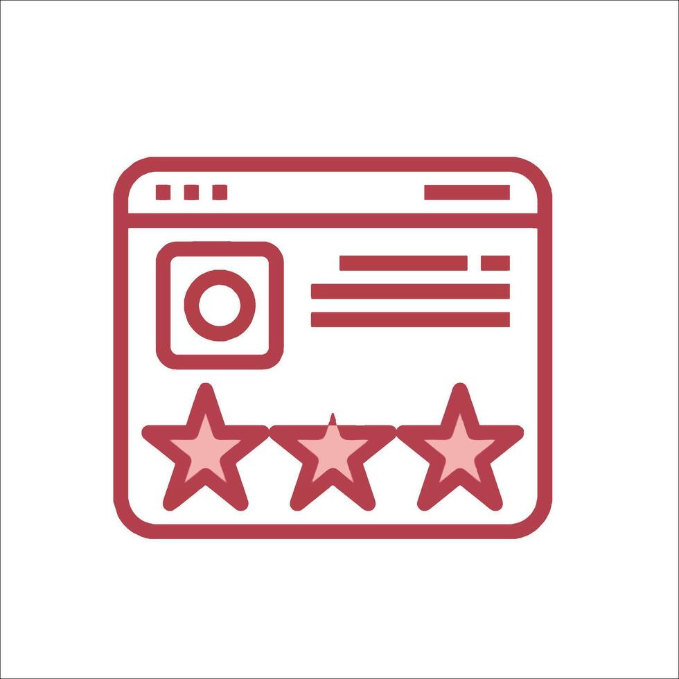 A red icon of a five star rating vector