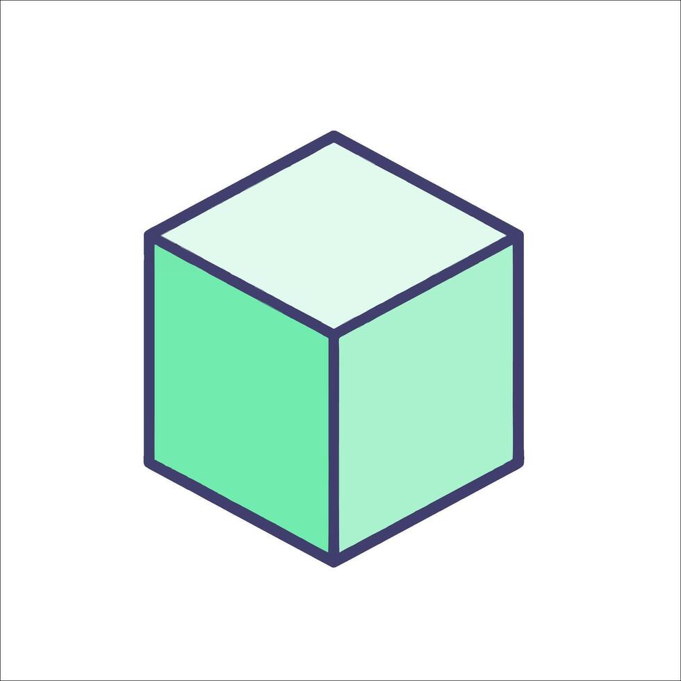 A green cube with a blue outline vector