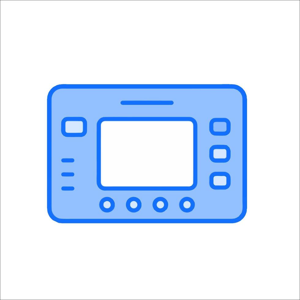 A blue and white icon of a television vector