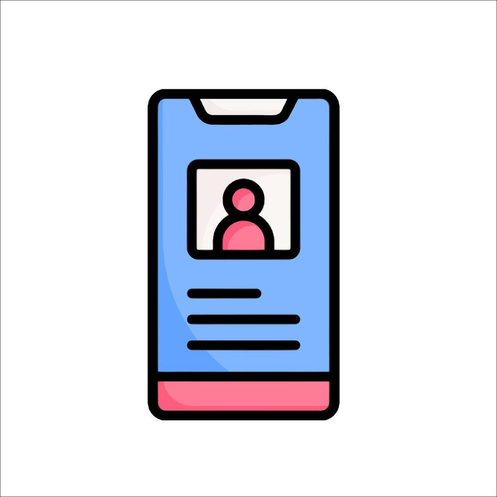 A phone with a person on it in a flat line vector