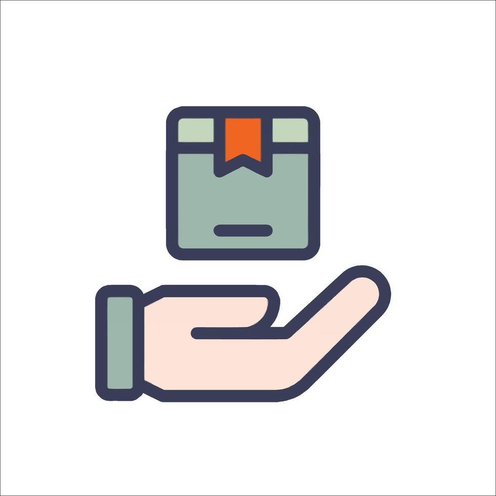 A hand holding a gift box icon vector