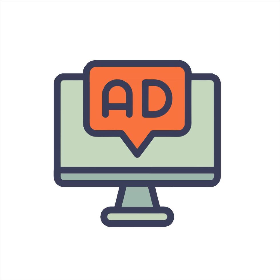 An ad on a computer monitor with a speech bubble vector