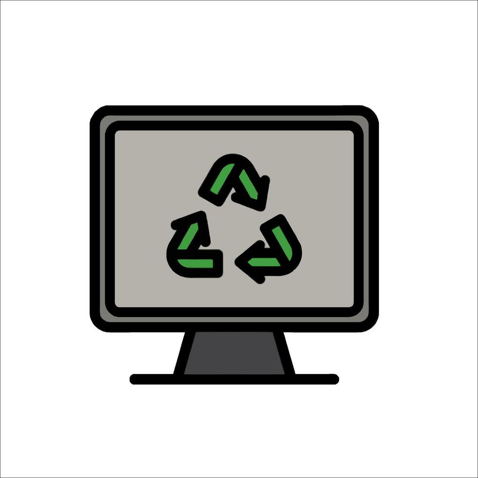 Computer monitor with recycling symbol illustration vector