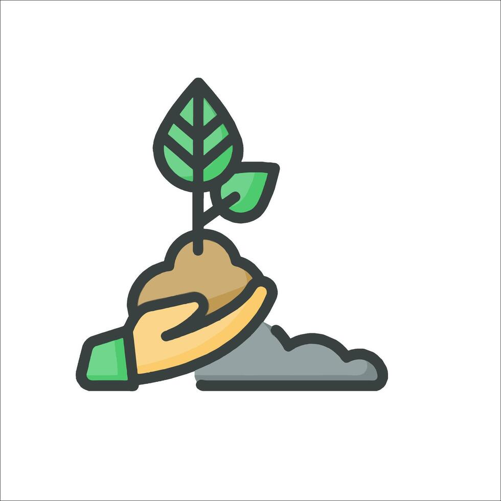 A hand holding a plant and a shovel vector