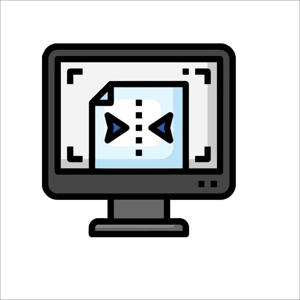 A computer monitor with a blue arrow on it vector