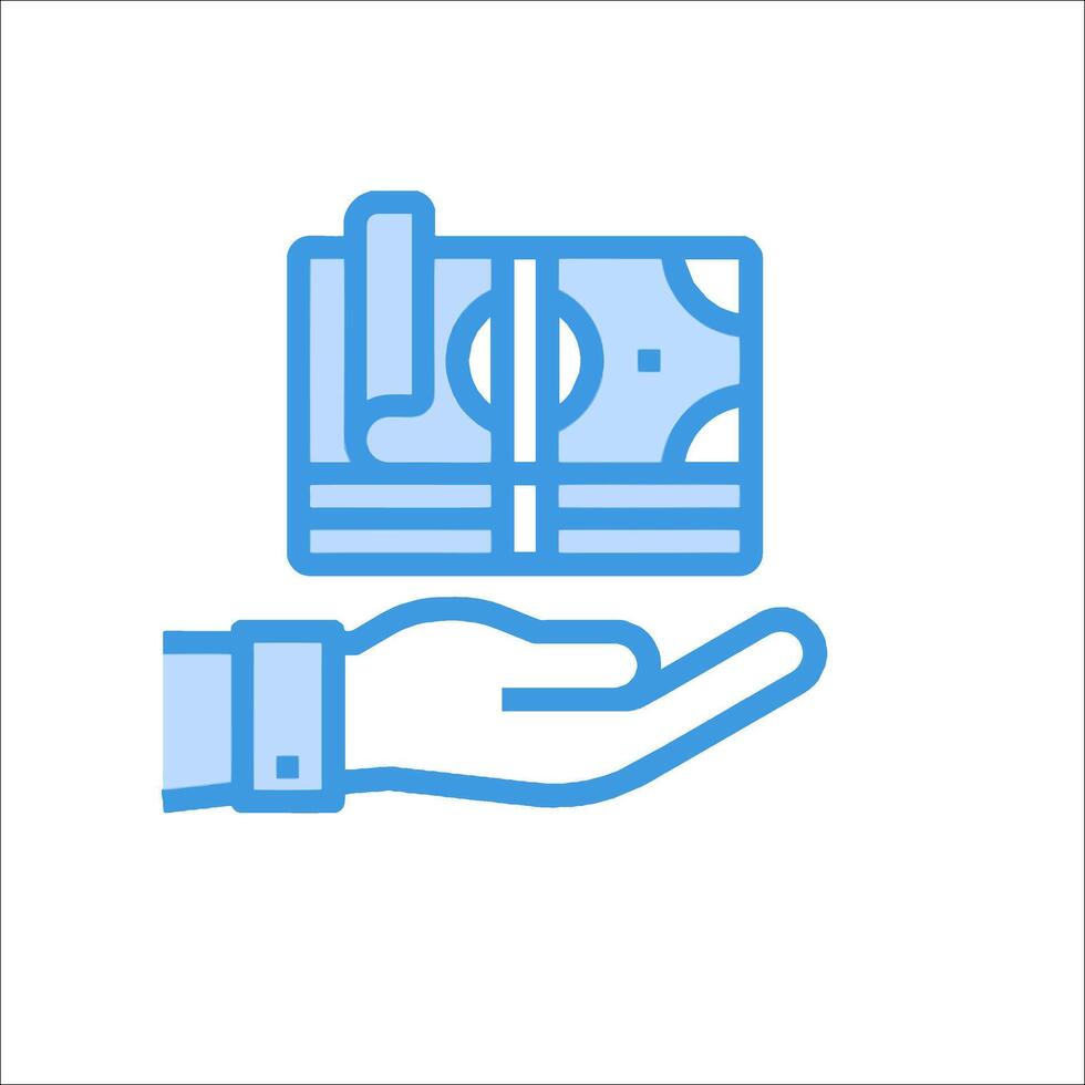 A hand holding a stack of money and a wallet icon vector