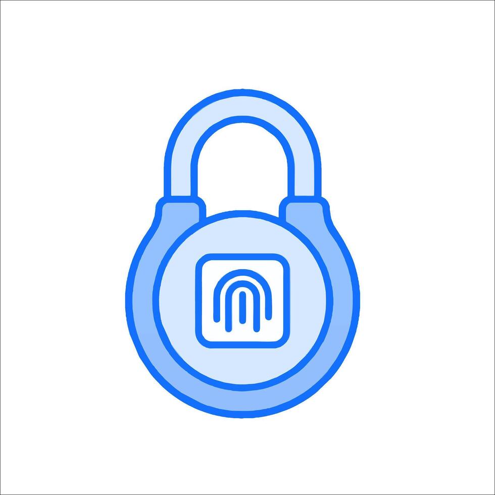 A blue lock with an image of a fingerprint on it vector