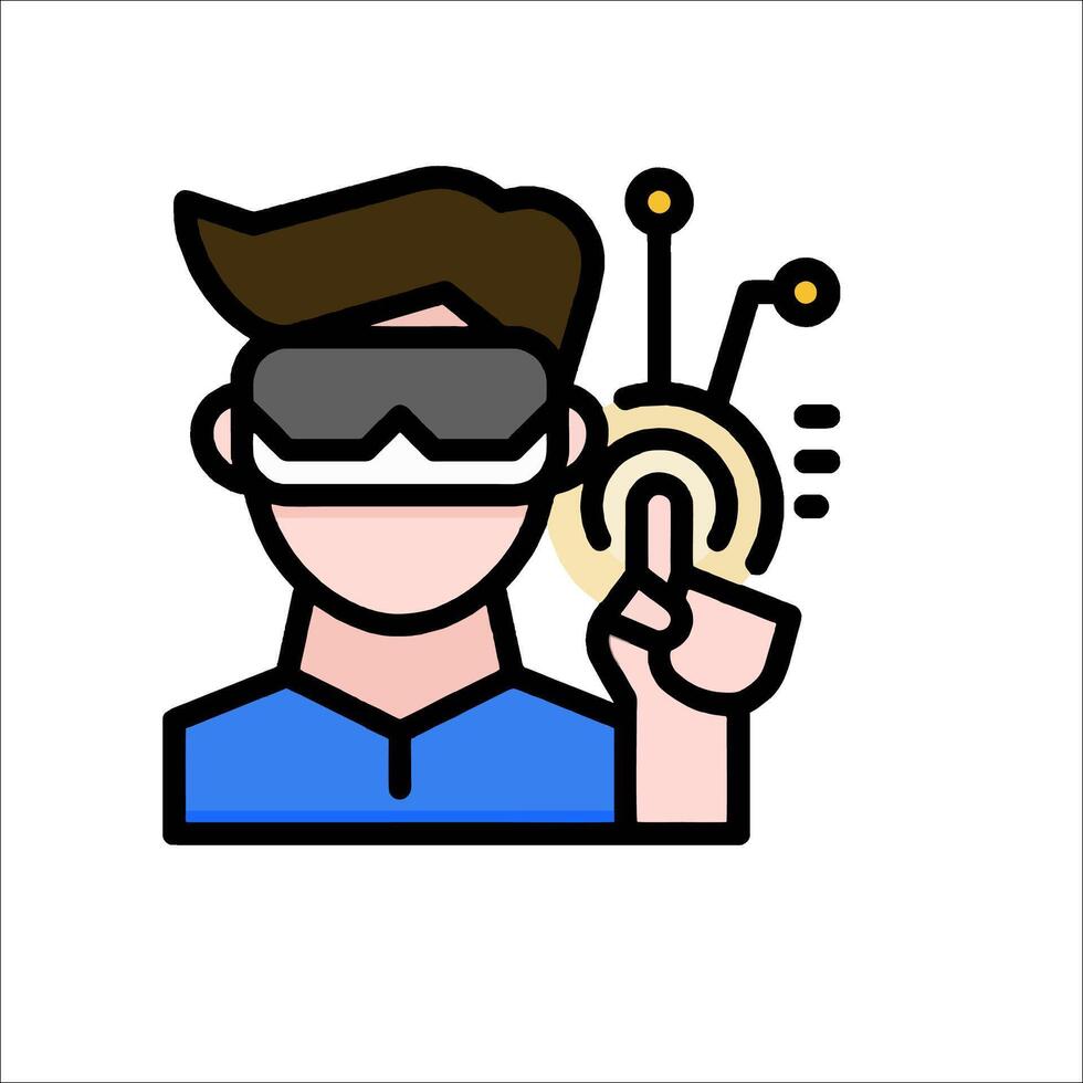A man wearing virtual reality glasses and holding up his finger vector