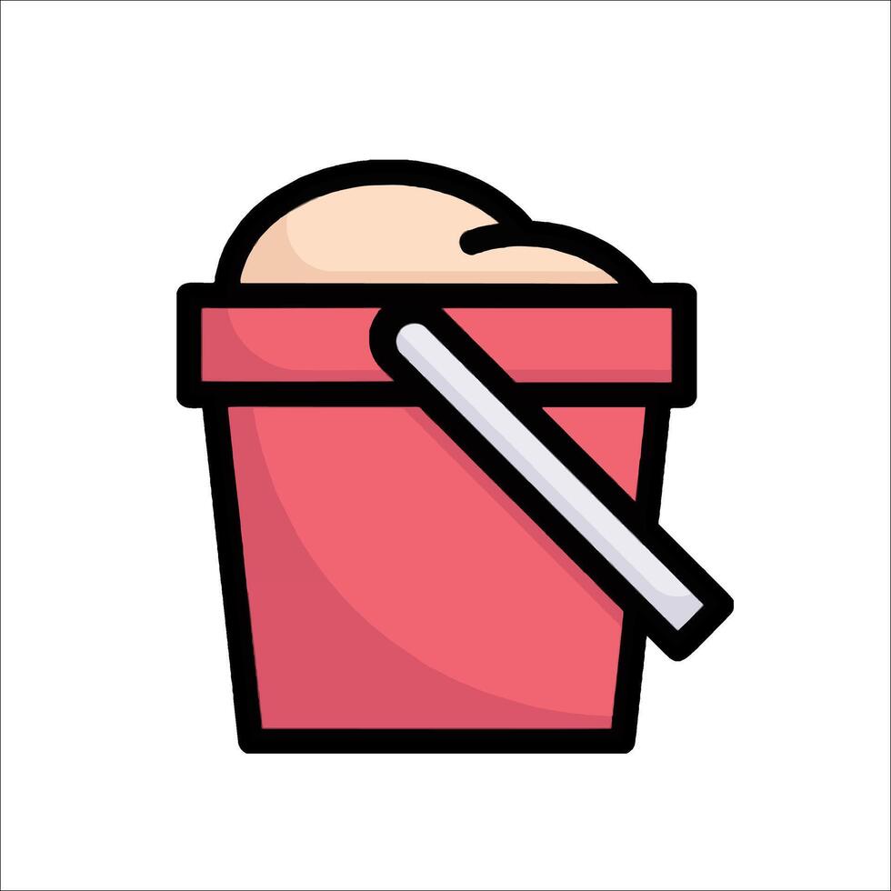 A red bucket with a stick and a spoon vector